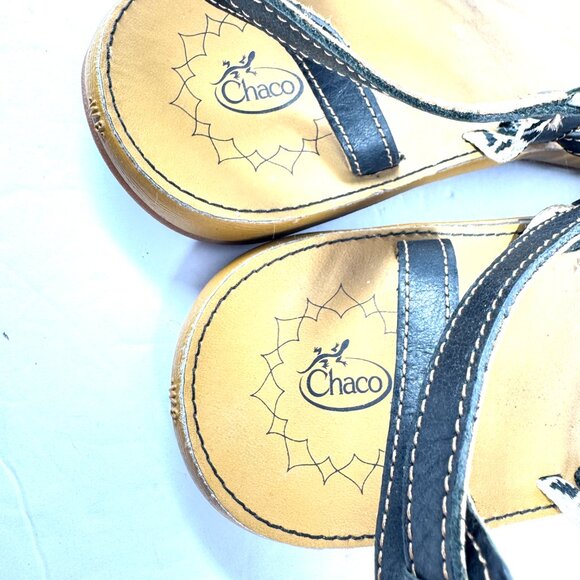 Chaco Women’s 8W Brown Black Leather Woven Strap Adjustable Sandals - Picture 9 of 10